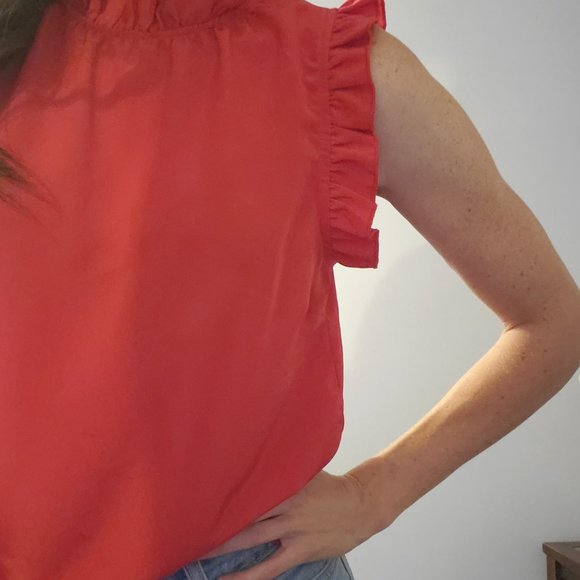 Hot Red Urban Heritage Frill Neck + Sleeve Blouse - Picture 2 of 4